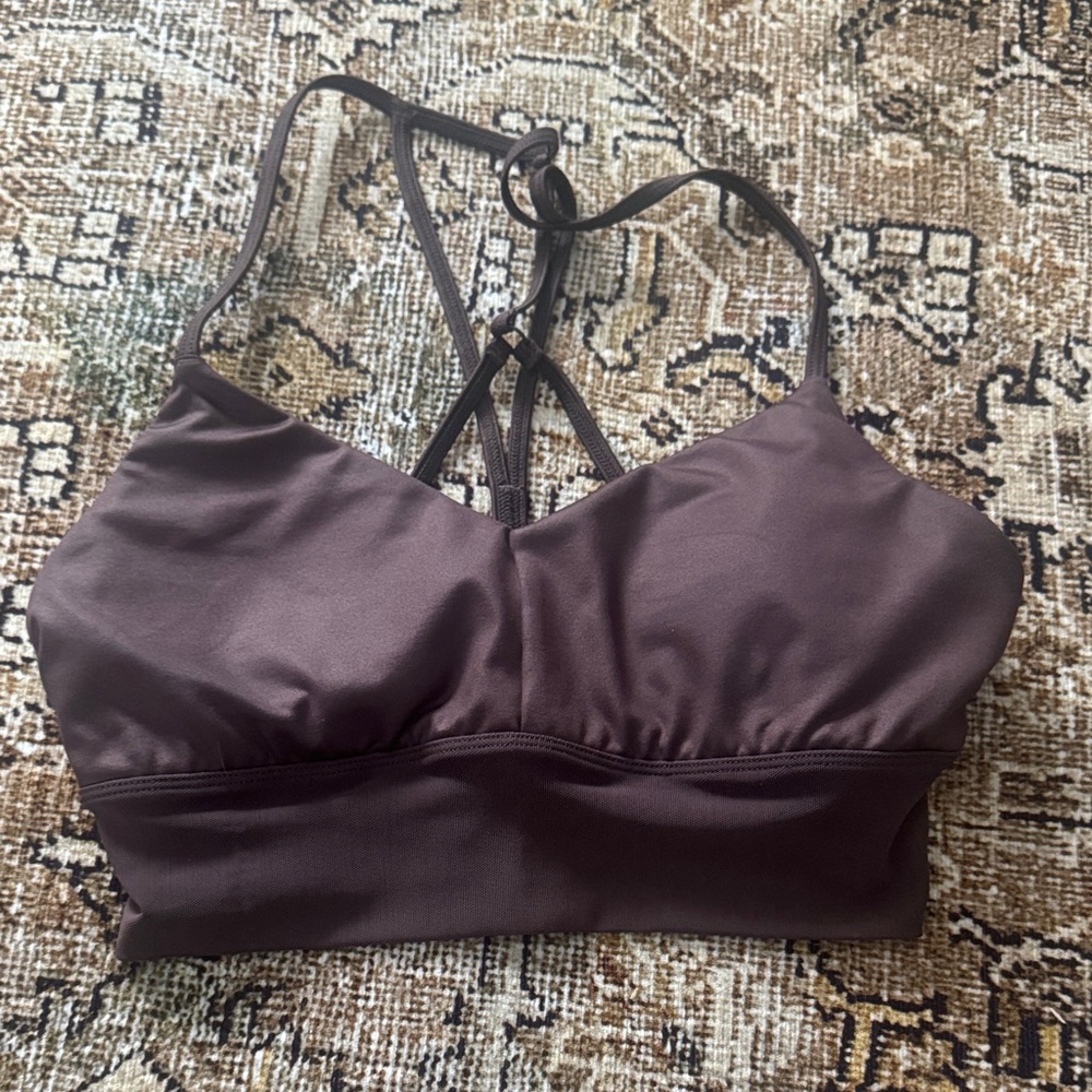 ALO Yoga Lavish Shiny Espresso Brown Sports Bra - Size Small Gently Worn